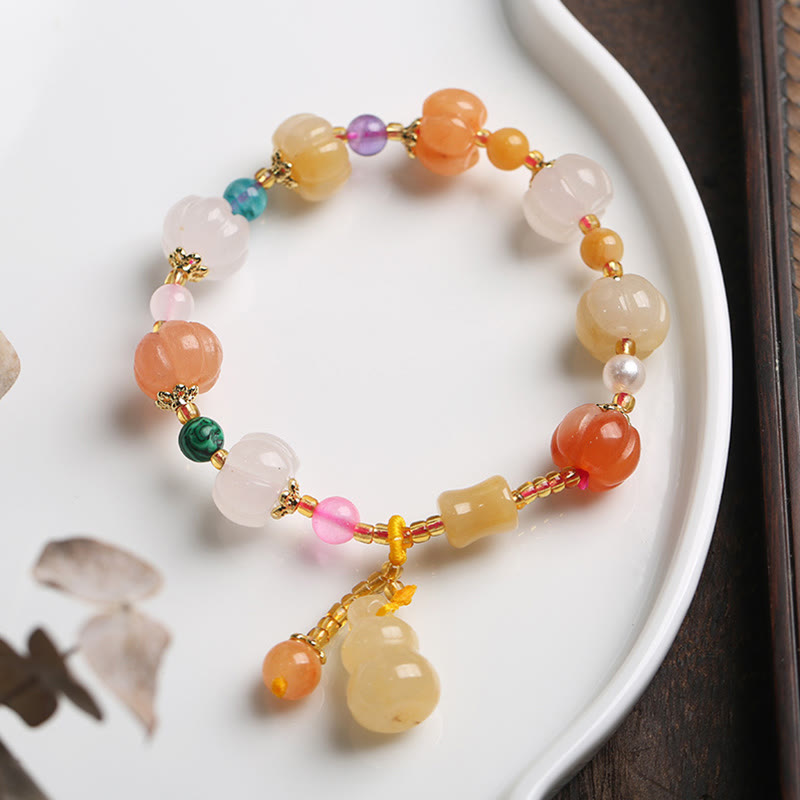 Nimara Ritual Natural Golden Silk Jade Crystals Gourd Pixiu Pumpkin Beads Wealth Charm Bracelet