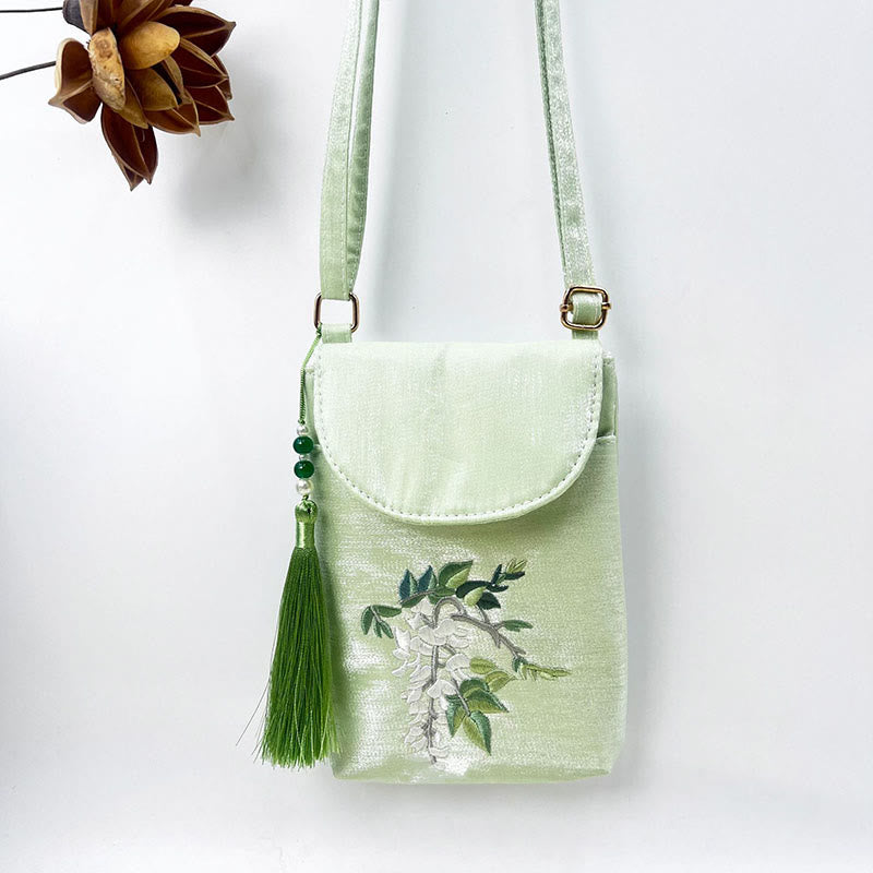 Nimara Ritual Small Embroidered Flowers Crossbody Bag Shoulder Bag Double Layer Cellphone Bag