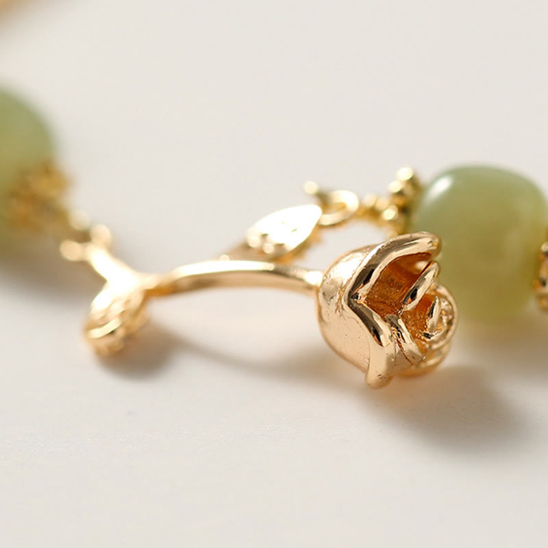 Nimara Ritual 14K Gold Plated Hetian Jade Golden Rose Flower Luck Chain Bracelet