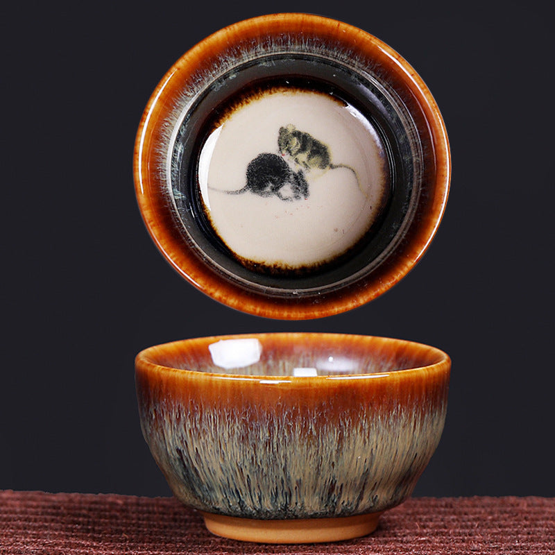 Nimara Ritual 12 Chinese Zodiac Pattern Ceramic Teacup Kung Fu Jian Chinese Zhan Tea Cup 73ml