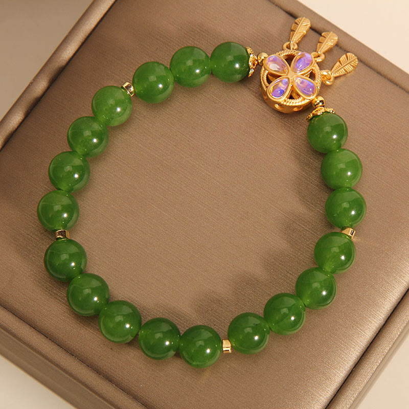 Nimara Ritual Green Jade Dreamcatcher Four Leaf Clover Luck Bracelet