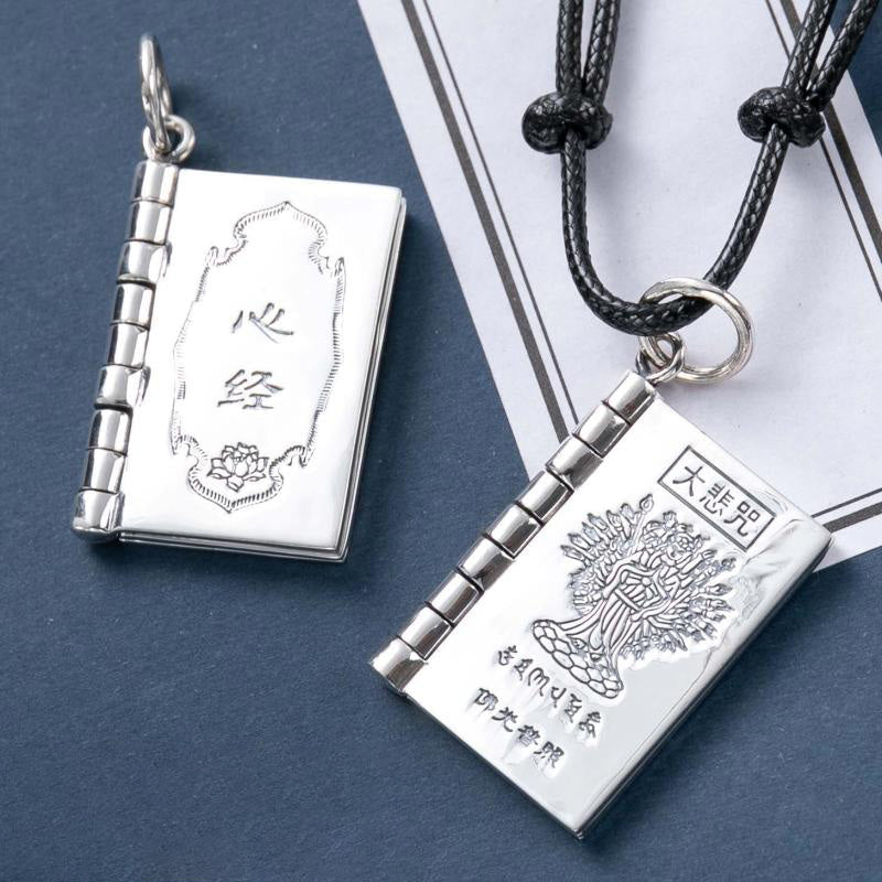Nimara Ritual 990 Sterling Silver Heart Sutra Great Compassion Shurangama Mantra Lotus Vajra Peace Necklace Pendant