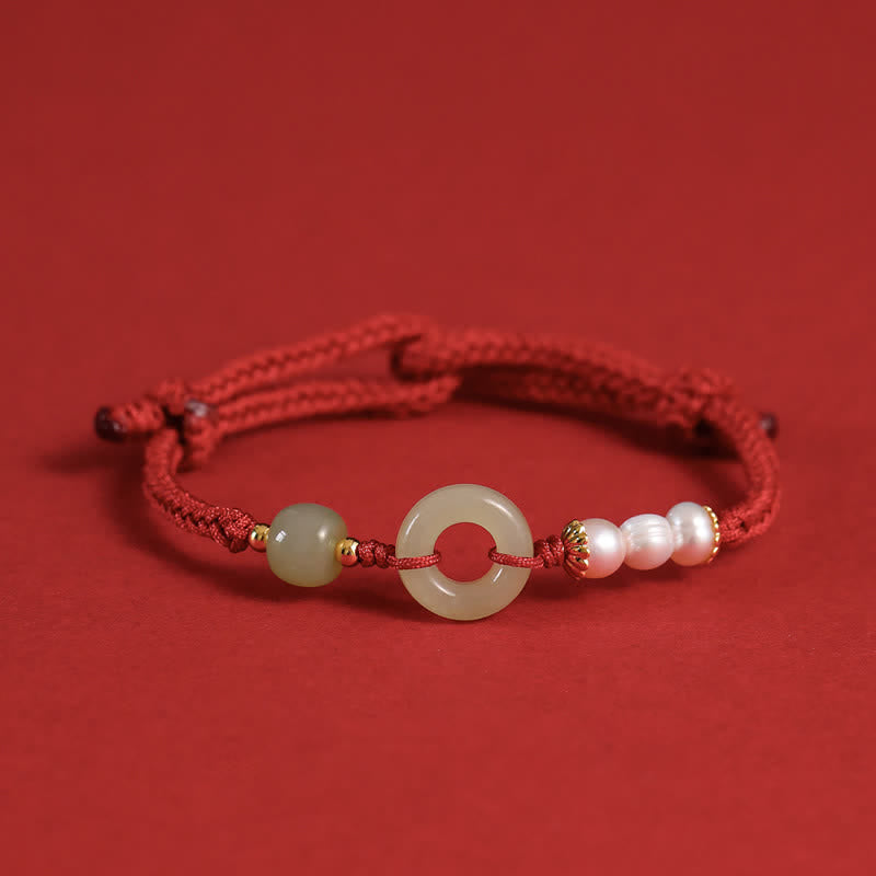 Nimara Ritual Natural Hetian Jade Pearl Peace Buckle Luck Bracelet