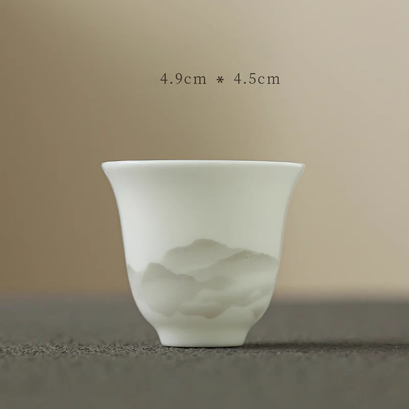 Nimara Ritual Vintage Ink Painting Mountain White Porcelain Ceramic Gaiwan Sancai Teacup Kung Fu Tea Cup And Saucer With Lid Tea Utensil Teapot