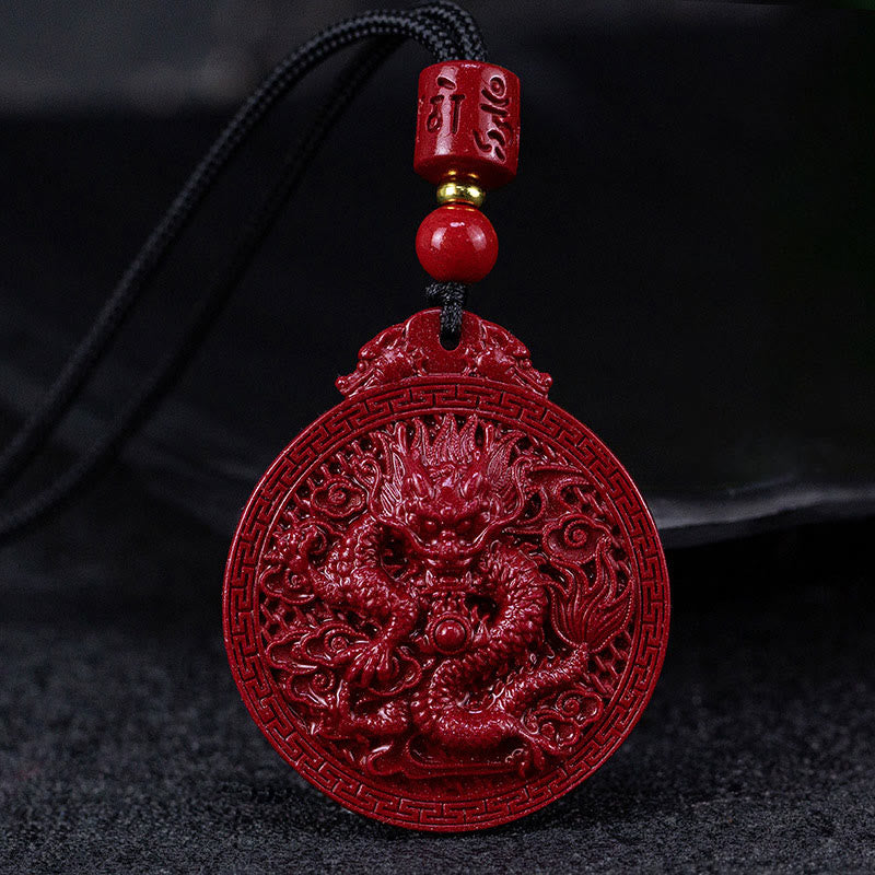 Nimara Ritual Year of the Dragon Natural Cinnabar Dragon Protection Necklace Pendant