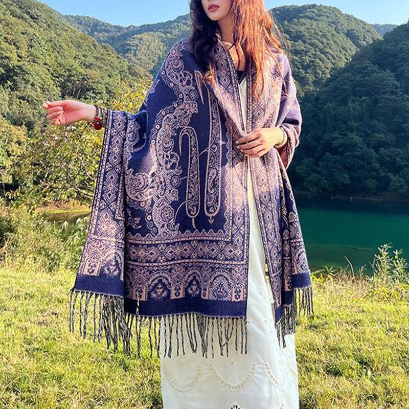 Nimara Ritual Vintage Tibetan Leaves Pattern Design Shawl Cozy Travel Scarf Wrap