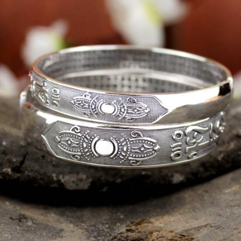 Nimara Ritual Tibetan Sanskrit White Copper Meditation Prayer Bracelet Bangle