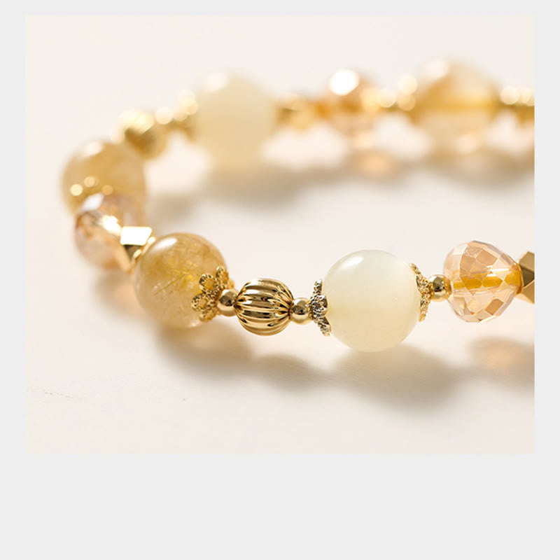 Nimara Ritual 14K Gold Plated Golden Rutilated Quartz Wealth Bell Lucky Fortune Charm Bracelet