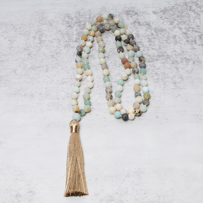 Nimara Ritual 108 Amazonite Beads Tassel Mala Bracelet