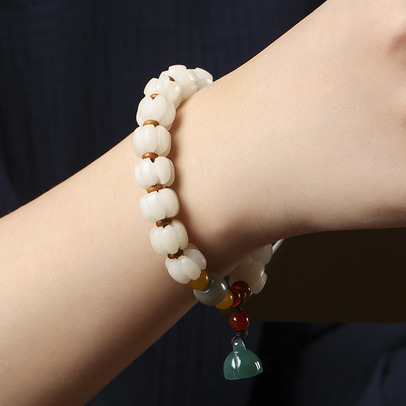 Nimara Ritual Natural Bodhi Seed Red Agate Bodhi Calm Harmony Engraved Pumpkin Bead Lotus Bracelet