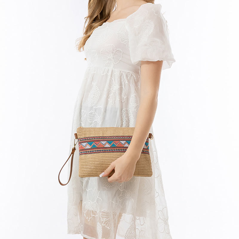 Nimara Ritual Boho Colorful Geometry Straw Woven Crossbody Bag Shoulder Bag Handbag