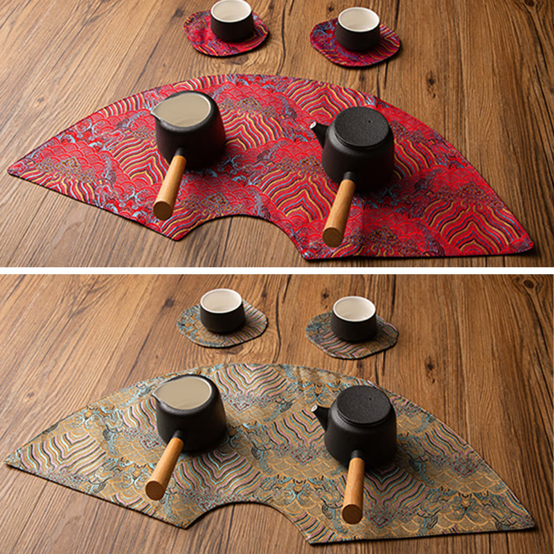 Nimara Ritual Vintage Sea Wave Bamboo Plum Blossom Embroidered Cup Mat Pad Tea Cup Coaster Kung Fu Tea Mat