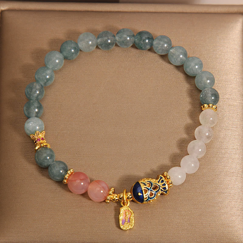 Nimara Ritual Jade Yanyuan Agate White Jade Koi Fish Scripture Charm Luck Bracelet