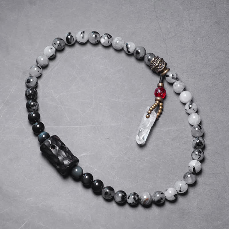 Nimara Ritual Black Rutilated Quartz Ebony Wood White Crystal Success Couple Bracelet