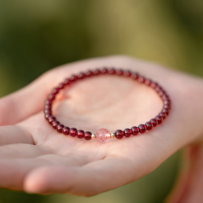 Nimara Ritual Natural Garnet Strawberry Quartz Calm Bracelet