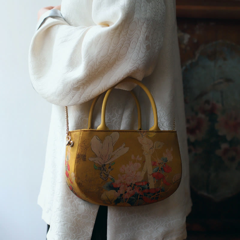 Nimara Ritual Vintage Flower Peony Metal Chain Zipper Handbag Crossbody Bag Shoulder Bag