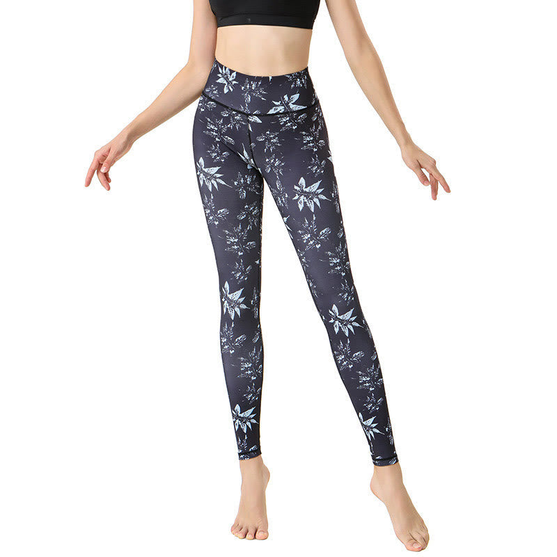 Nimara Ritual Spots Maple Leaf Print Sports Exercise Fitness High Waist Leggings Women's Yoga Pants