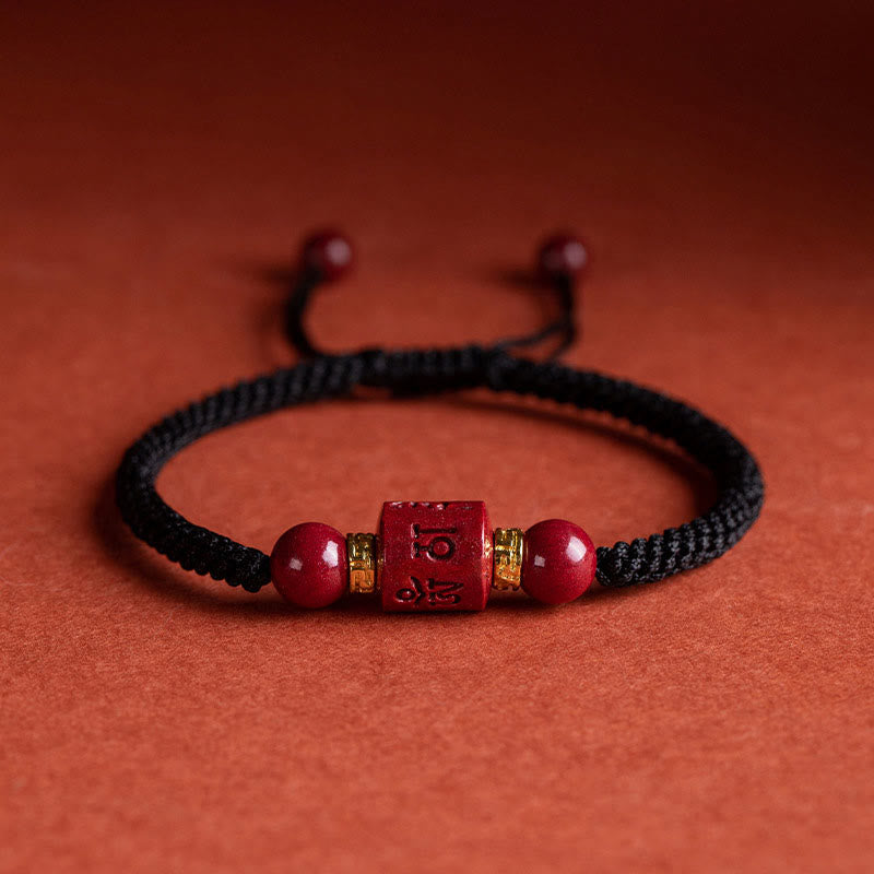 Nimara Ritual Tibet Cinnabar Om Mani Padme Hum Engraved Blessing Braided Bracelet