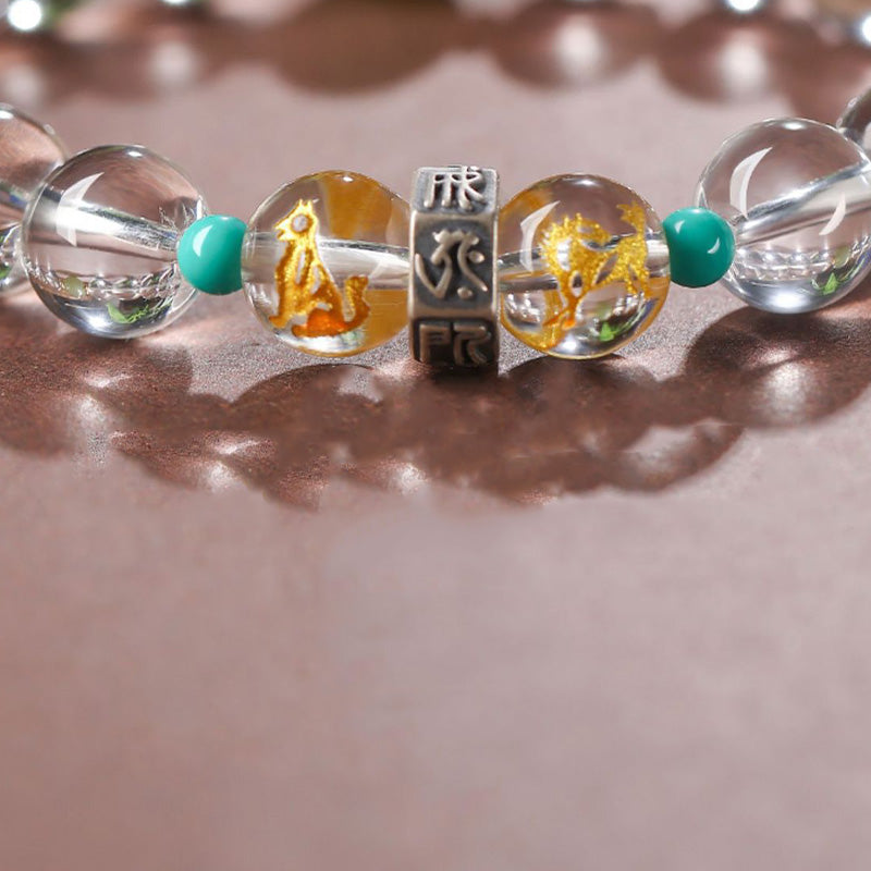 Nimara Ritual 925 Sterling Silver Chinese Zodiac Natal Buddha Auspicious Groups White Crystal Hetian Jade Healing Bracelet