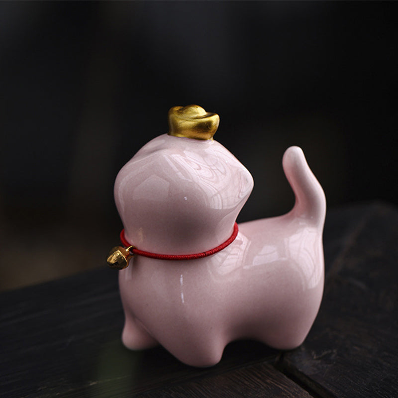 Nimara Ritual Mini Lucky Cat Ingot Tea Pet Ceramic Home Desk Figurine Decoration