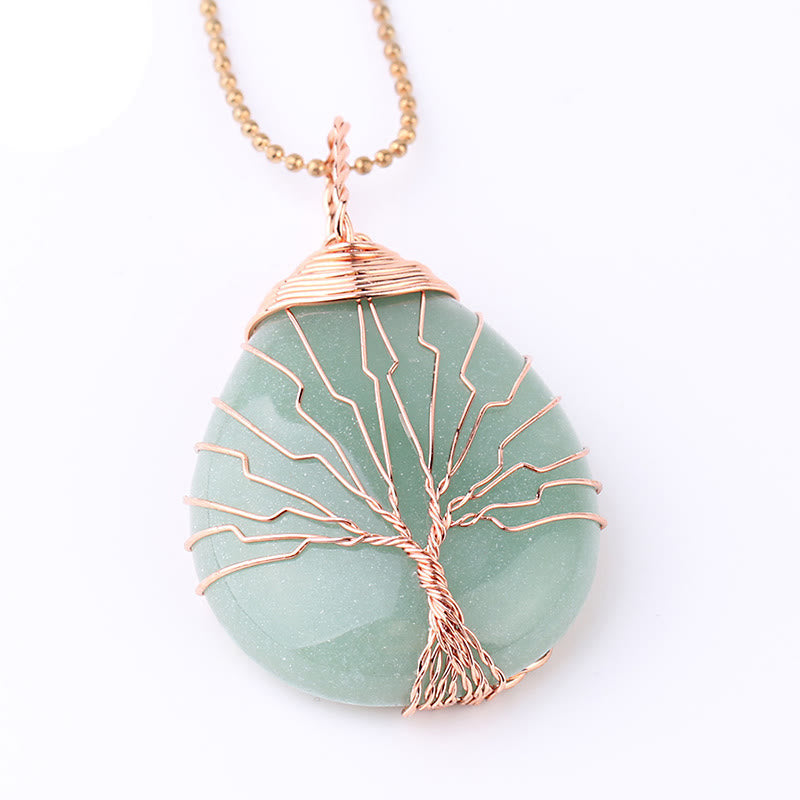 Nimara Ritual Natural Quartz Crystal Tree Of Life Healing Energy Necklace Pendant
