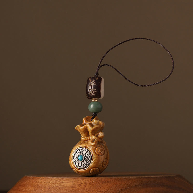 Absorb Negative Energy Small Leaf Red Sandalwood Money Bag Om Mani Padme Hum Rotatable Protection Hanging Decoration