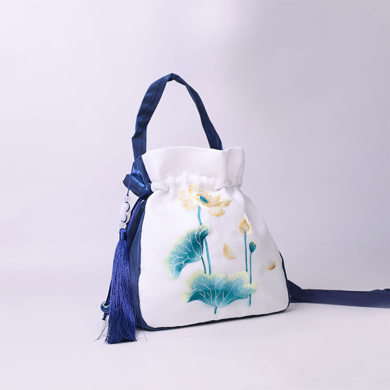 Nimara Ritual Suzhou Embroidery Rabbit Lotus Epiphyllum Peony Magnolia Silk Tote Crossbody Bag Shoulder Bag Handbag