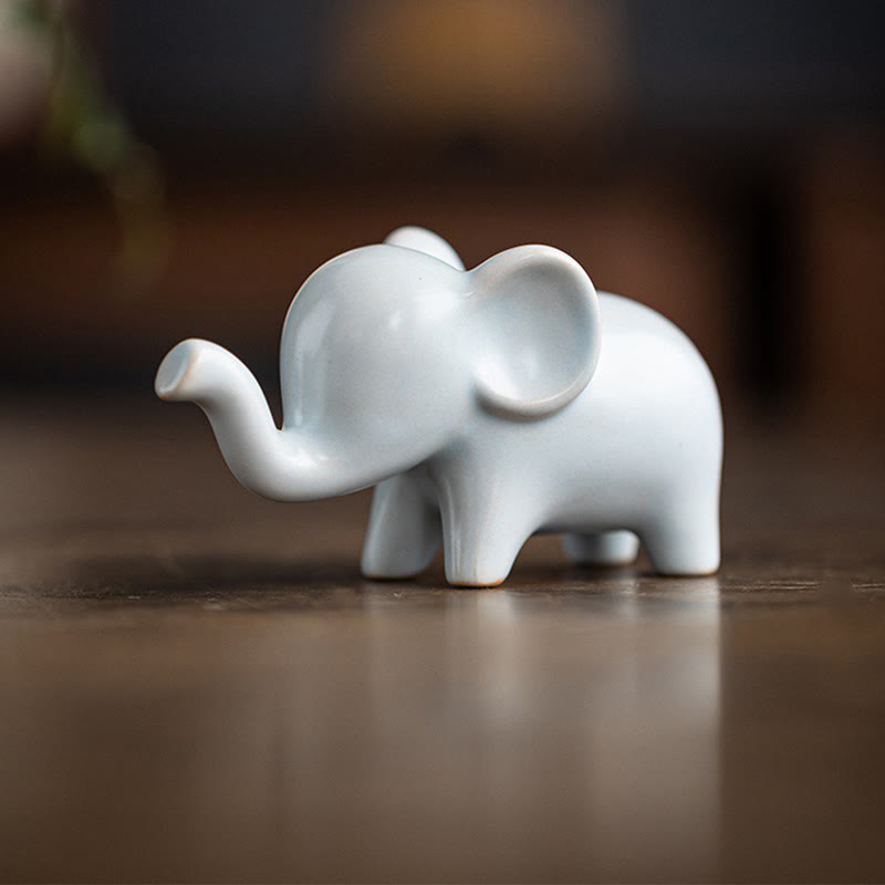 Nimara Ritual Small Ceramic Elephant Home Tea Pet Figurine Desk Decoration
