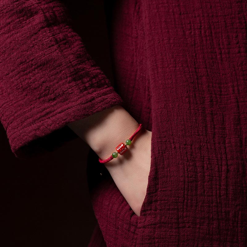 Nimara Ritual Tibetan Cinnabar Om Mani Padme Hum Engraved Blessing Braided Rope Bracelet