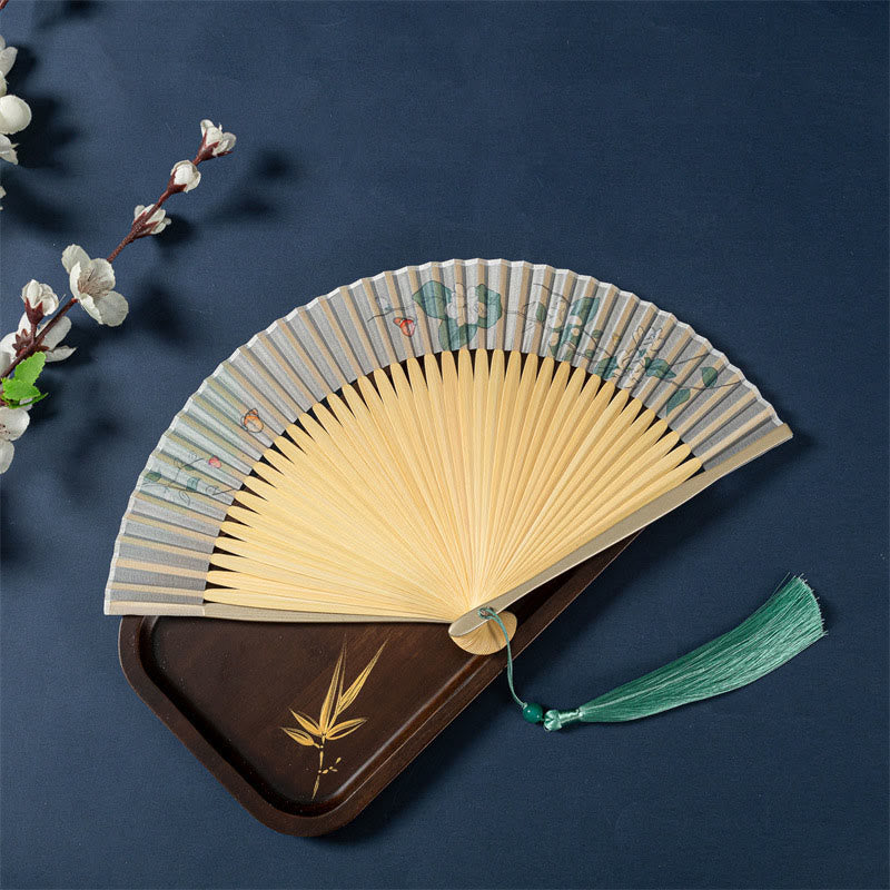 Nimara Ritual Lotus Begonia Flower Jasmine Handheld Bamboo Folding Fan 21cm