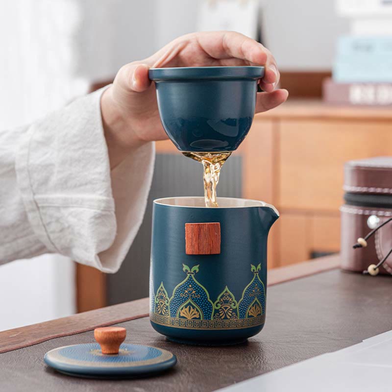 Nimara Ritual Flower Chinese Gongfu Ceramic Teapot Portable Outdoor Travel Tea Set Bag