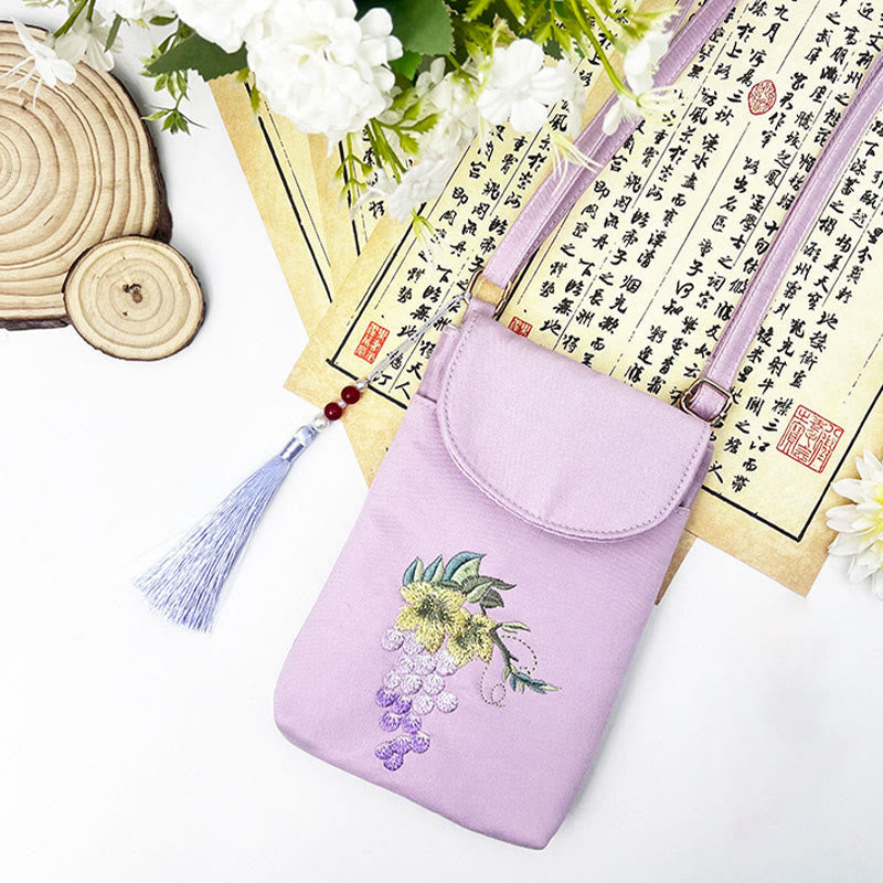 Nimara Ritual Small Embroidered Flowers Crossbody Bag Shoulder Bag Double Layer Cellphone Bag