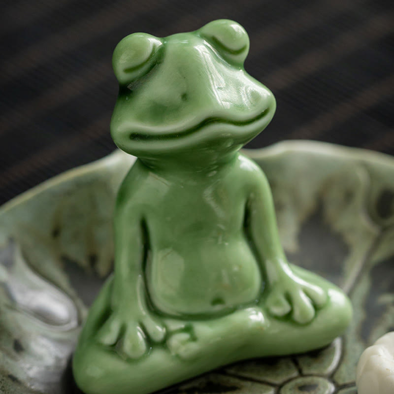 Nimara Ritual Leaf Meditation Frog Pattern Healing Ceramic Incense Burner Decoration