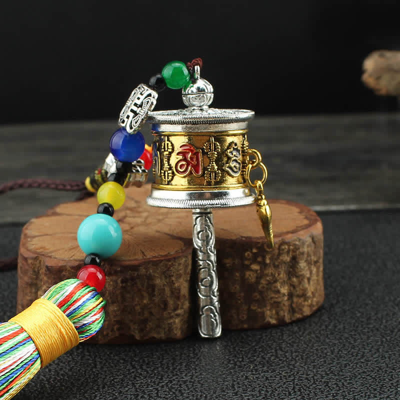 Nimara Ritual Tibet Om Mani Padme Hum Prayer Wheel Tassel Bag Car Hanging Decoration