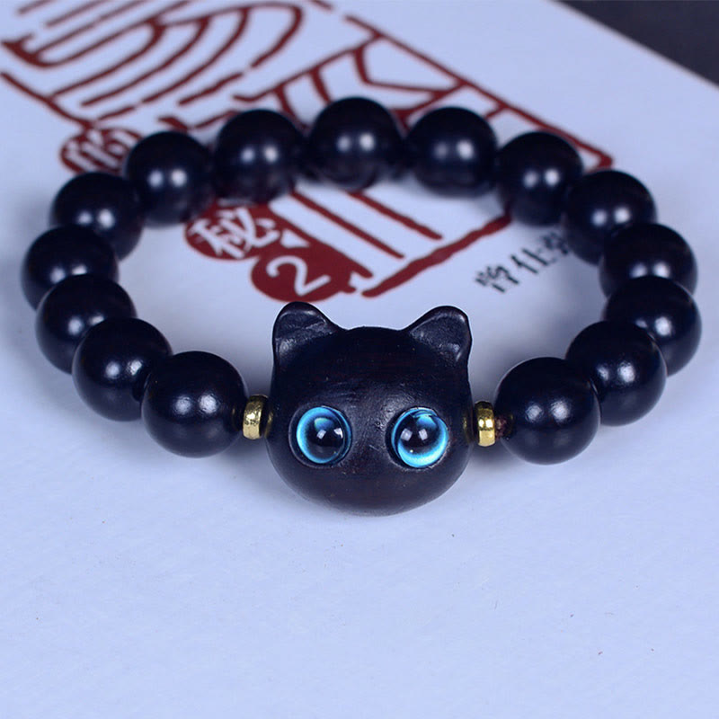 Nimara Ritual Ebony Wood Liuli Glass Lovely Cat Peace Balance Bracelet