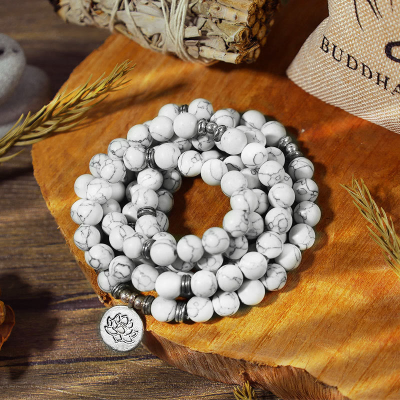 Nimara Ritual White Turquoise Lotus Mala Healing Bracelet