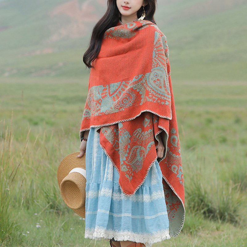 Nimara Ritual Tibetan Shawl Simple Pattern Winter Cozy Travel Scarf Wrap