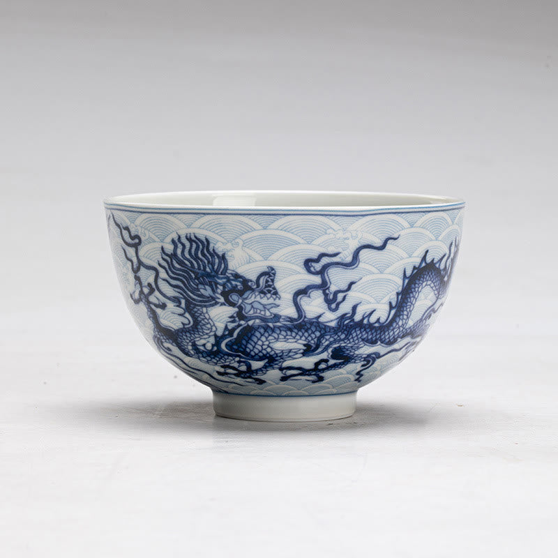 Nimara Ritual Blue Dragon Design Ceramic Teacup Kung Fu Tea Cups