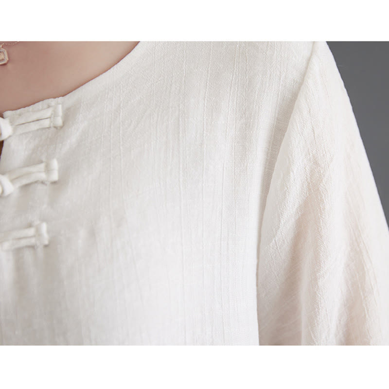 Nimara Ritual 2Pcs Frog-Button Long Sleeve Shirt Wide Leg Pants Meditation Cotton Linen Clothing