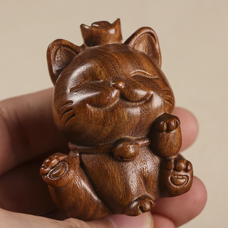 Nimara Ritual Mini Green Sandalwood Ingot Lucky Cat Carved Peace Desk Decorations