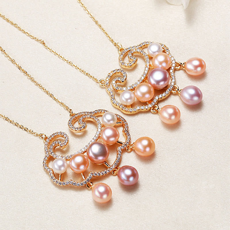 Nimara Ritual 18K Gold Plated Natural Pearl Chinese Lock Charm Sincerity Necklace Pendant