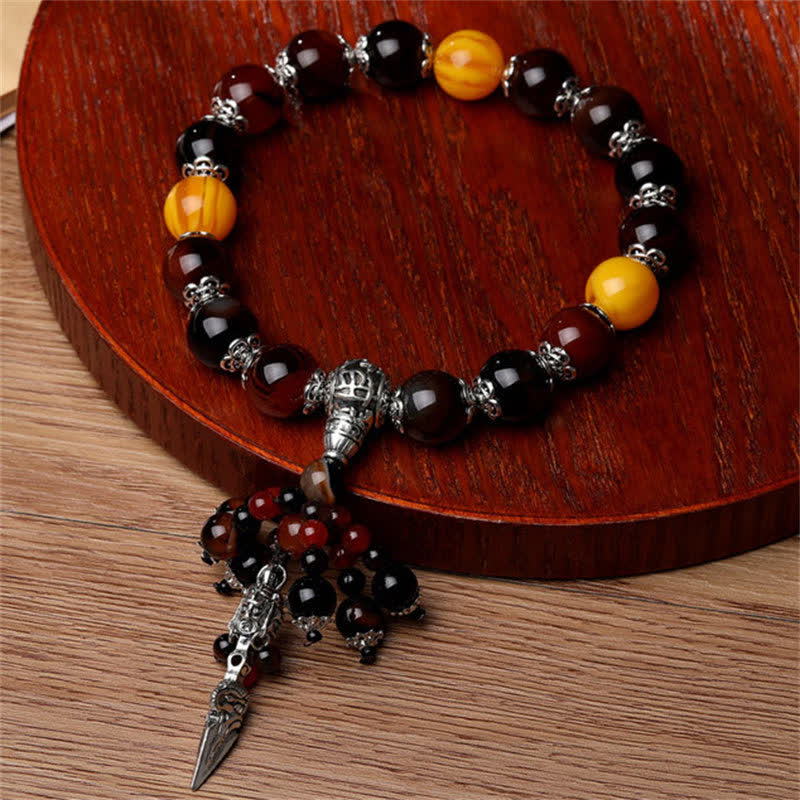 Nimara Ritual Natural Tiger Eye Red Agate Dragon Vein Agate Stone Vajra Dorje Power Healing Bracelet Car Decoration
