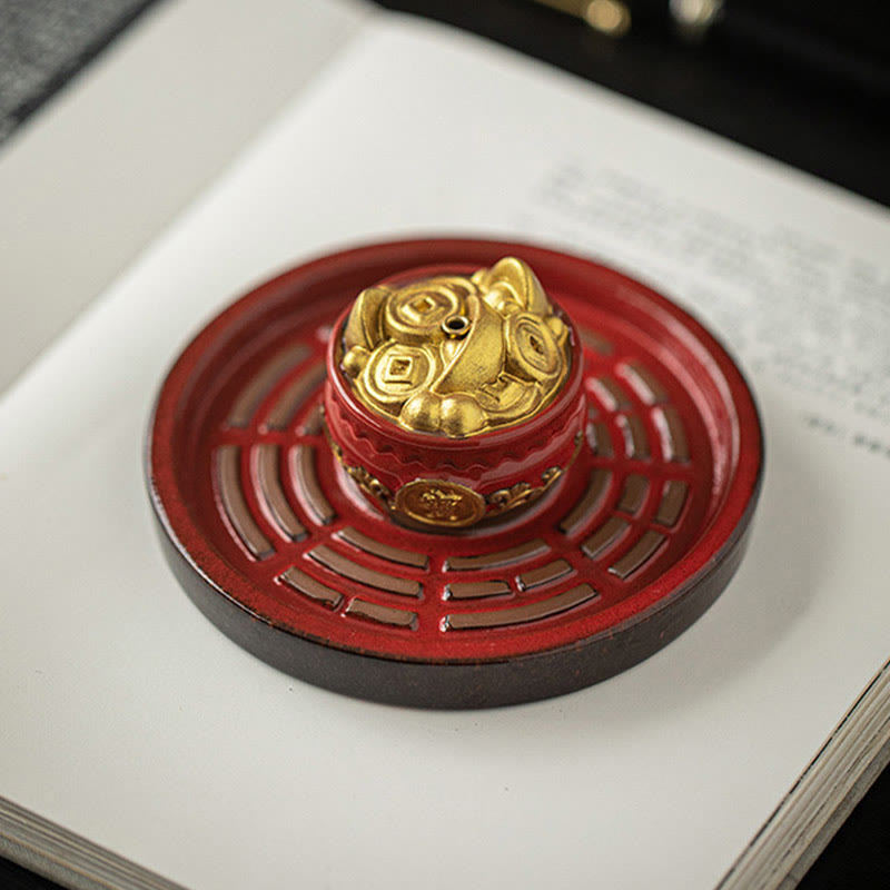 Nimara Ritual Small Treasure Bowl Lucky Bag Bagua Tray Healing Ceramic Stick Incense Burner Decoration