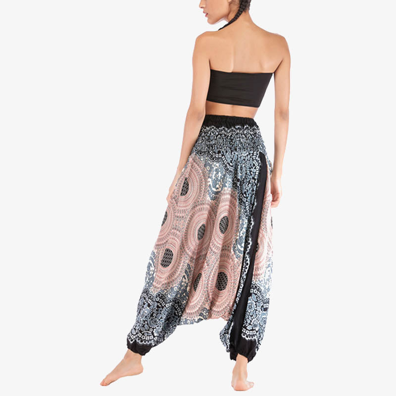 Nimara Ritual Two Style Wear Round Geometric Pattern Loose Smocked Harem Trousers Jumpsuit High Waist Women's Yoga Pants