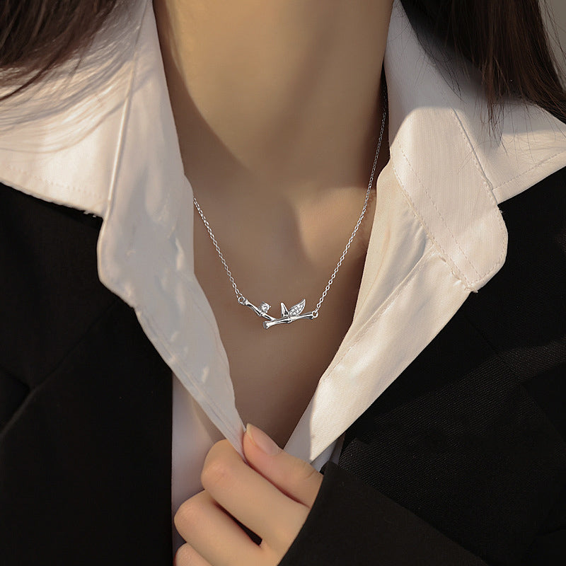 Nimara Ritual Bamboo Leaf Design Copper Zircon Wealth Necklace Pendant
