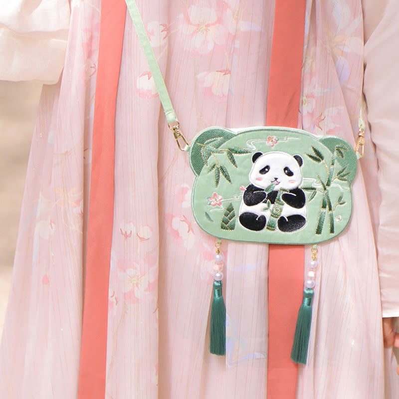 Nimara Ritual Embroidery Lucky Panda Cat Shiba Inu Deer Rabbit Fox Flower Cute Animal Hanfu Bag Crossbody Bag Shoulder Bag