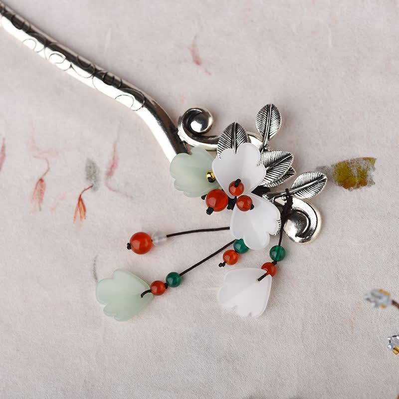Nimara Ritual Red Agate Flower Leaf Calm Confidence Tassel Hairpin