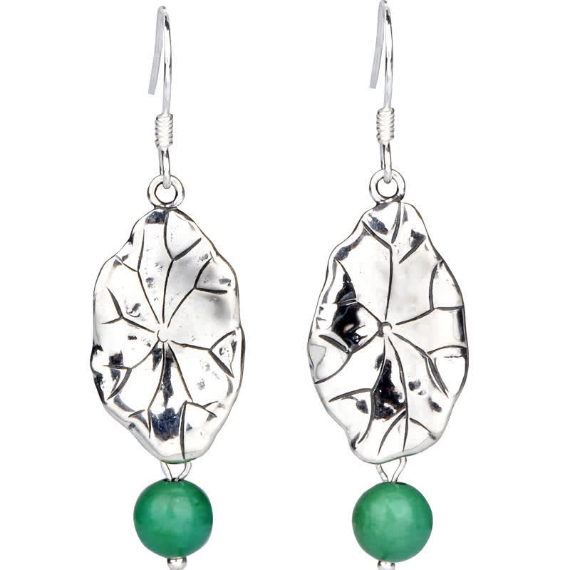 Nimara Ritual 925 Sterling Silver Turquoise Lotus Leaf Protection Drop Dangle Earrings