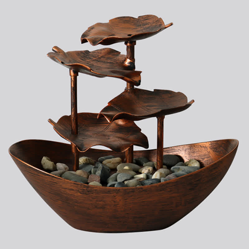 Nimara Ritual Lotus Leaf Shaped Waterfall Fountain Tabletop Ornaments With LED Light Home Office Desktop Decoration