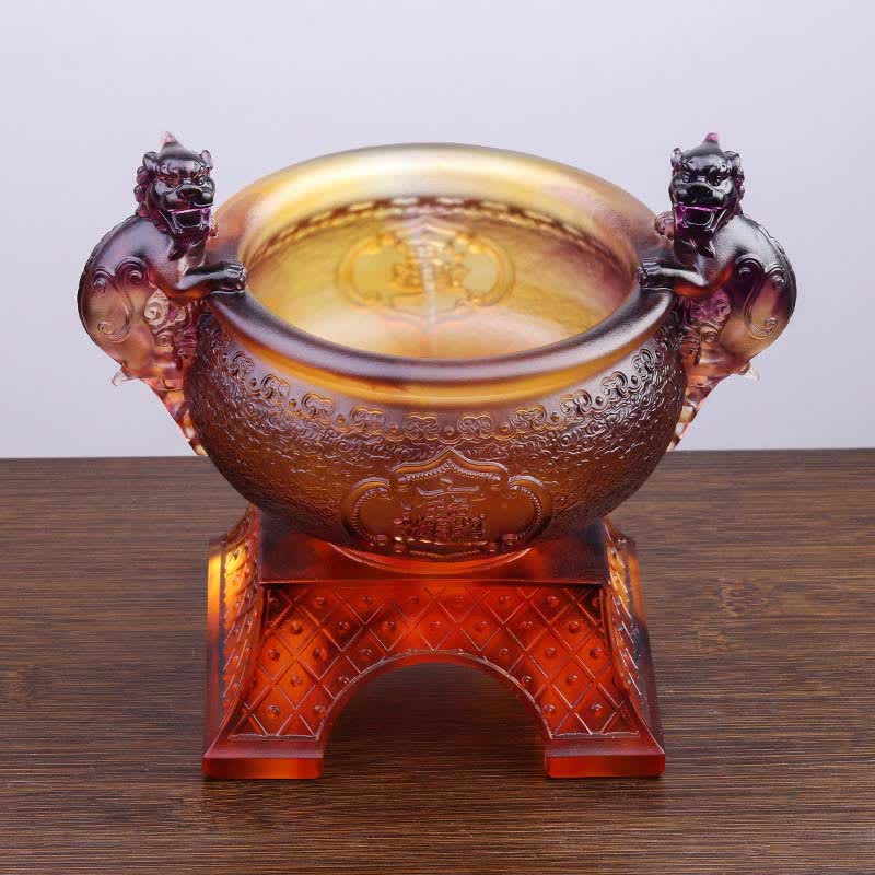 Nimara Ritual Handmade Liuli Crystal PiXiu Treasure Bowl Art Piece Home Decoration